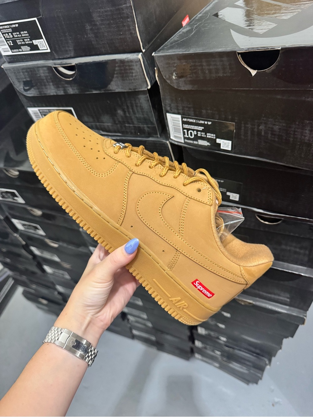 Nike Air Force 1 Low in Wheat Tan with Red Tab